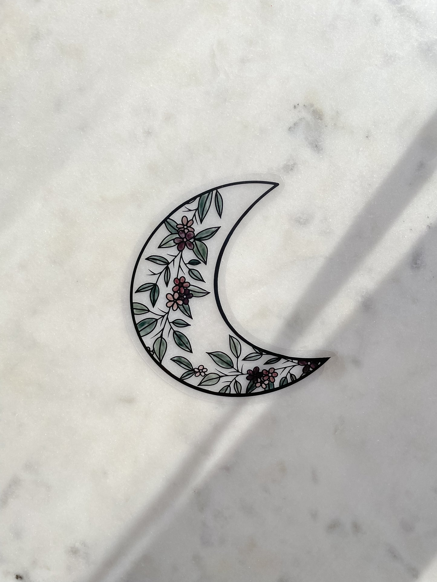 Black Watercolor Floral Moon Waterproof Sticker | 2.61"x3"