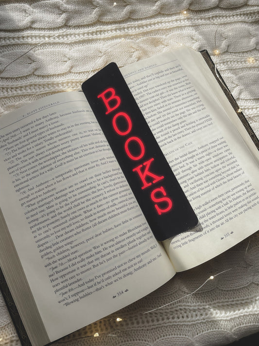 BOOKS Bookmark  | Bookish Aesthetic | Book Worm Gifts | Reader Present | 2"x8" Rounded Corners | Neon Sign Inspired Bookmark