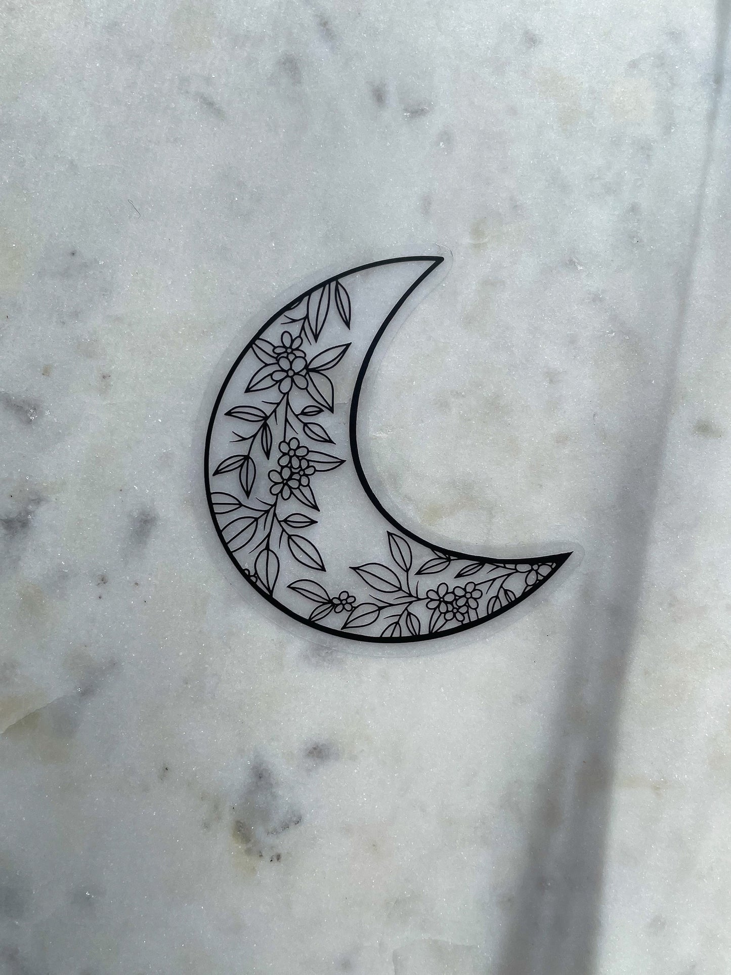 Black Floral Moon Waterproof Sticker | 3x2.61