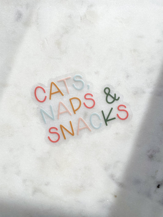 Cats Naps & Snacks Waterproof Sticker | 2.5"x1.8"