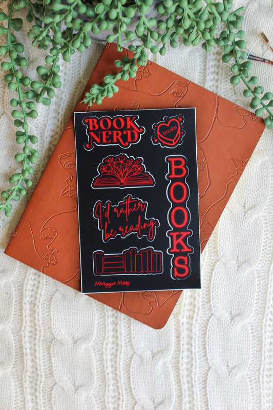 Bookish Sticker Sheet | Neon Sign Book Waterproof Stickers | Book Worm Gifts | Reader Decals | I'd Rather Be Reading | 6 Stickers | 6"x4"