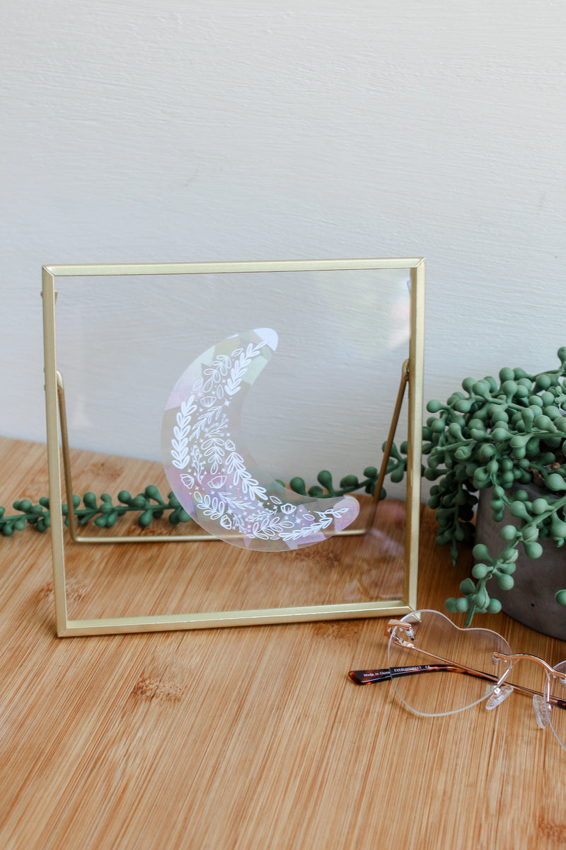 White Floral Moon Suncatcher Window Sticker | 4"x2.8"