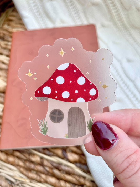 Mushroom Fairy House Waterproof Sticker | 2.5"x2.2"