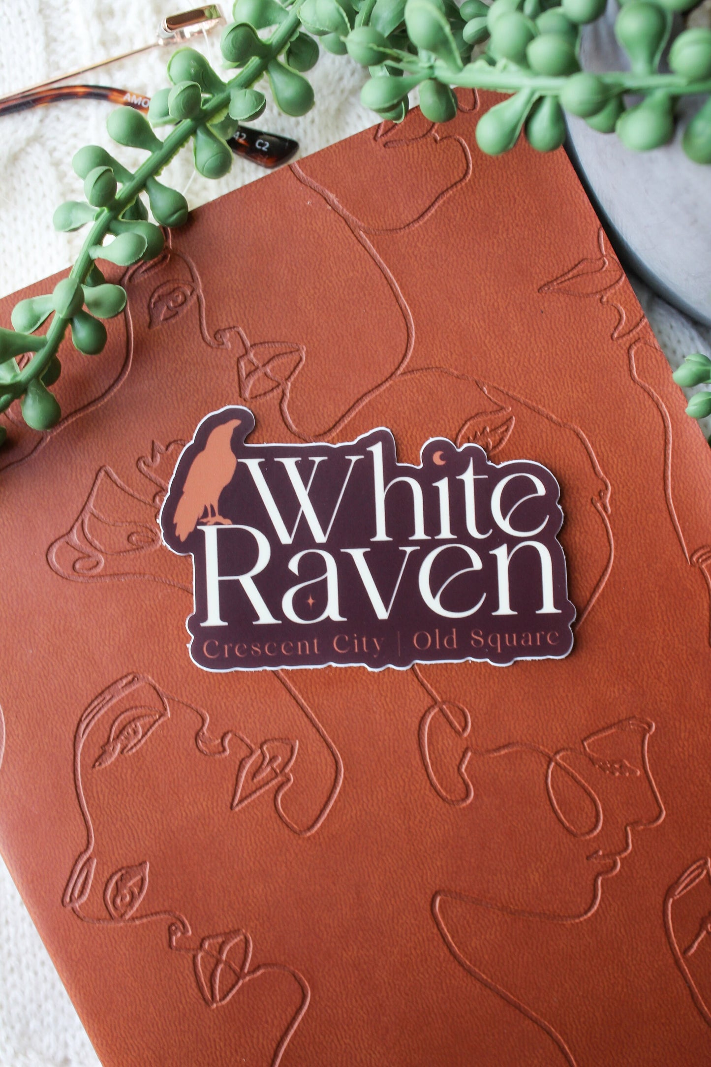 White Raven Waterproof Sticker | Crescent City | SJM | 3"x2"