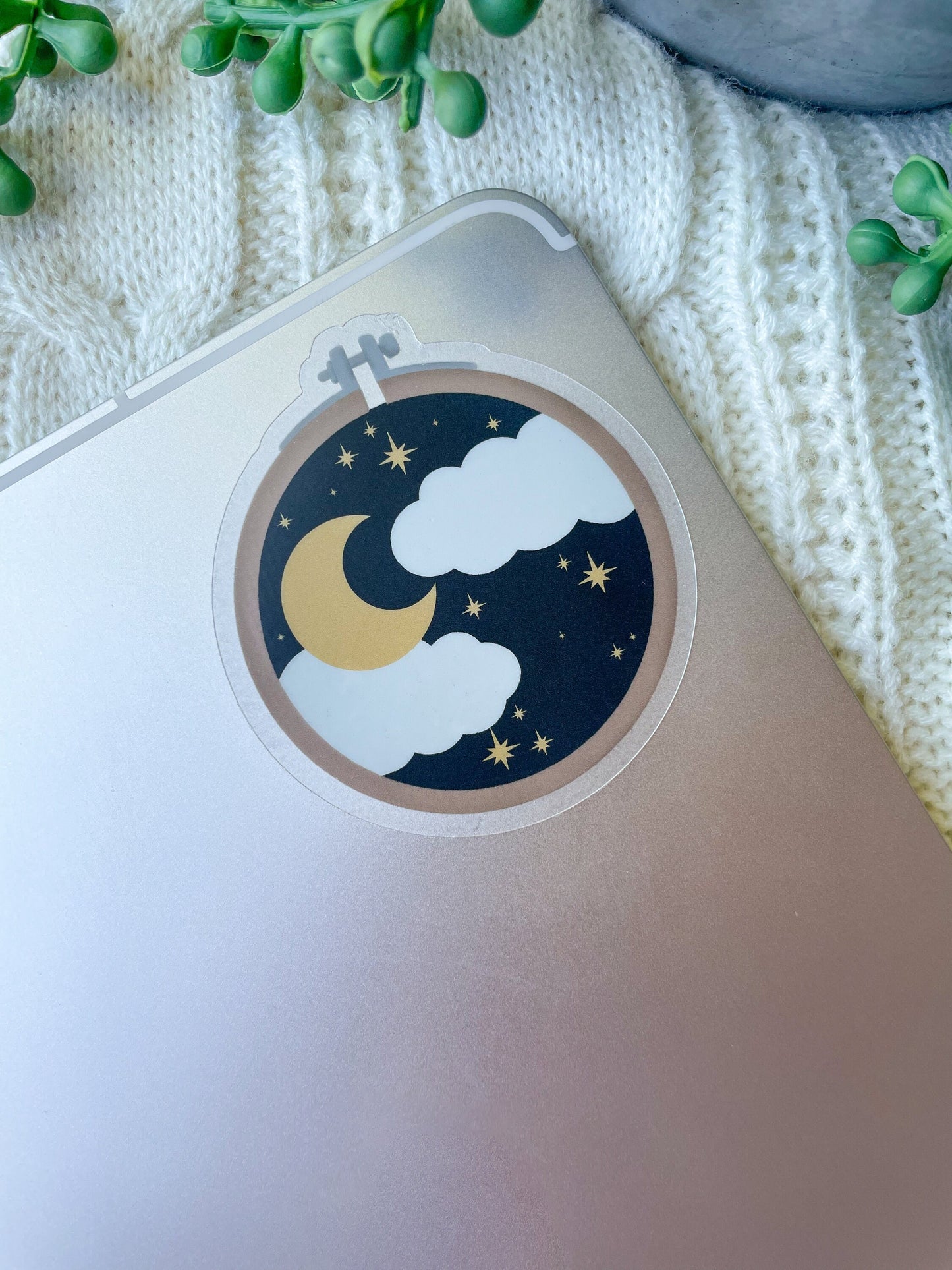 Celestial Night Sky Embroidery Hoop Waterproof Sticker | 3"x2.9"