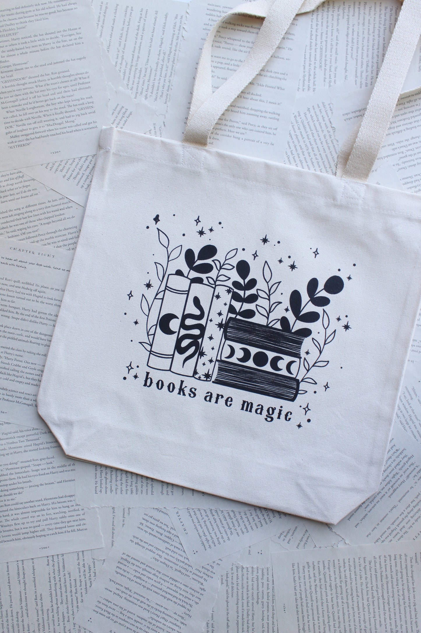 Books Are Magic Organic Cotton Canvas Tote Bag with Gusset | 12 OZ | 14.5"x14"x3 | Book Lover Market Bag | Bookish Merch Gifts | Bookworm