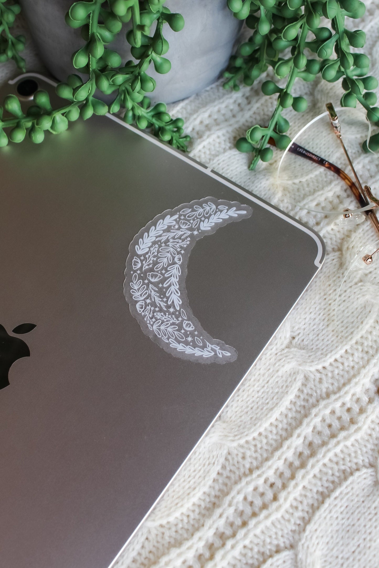 Floral Crescent Moon Waterproof Sticker | 2" x 3"