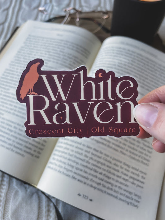 White Raven Waterproof Sticker | Crescent City | SJM | 3"x2"