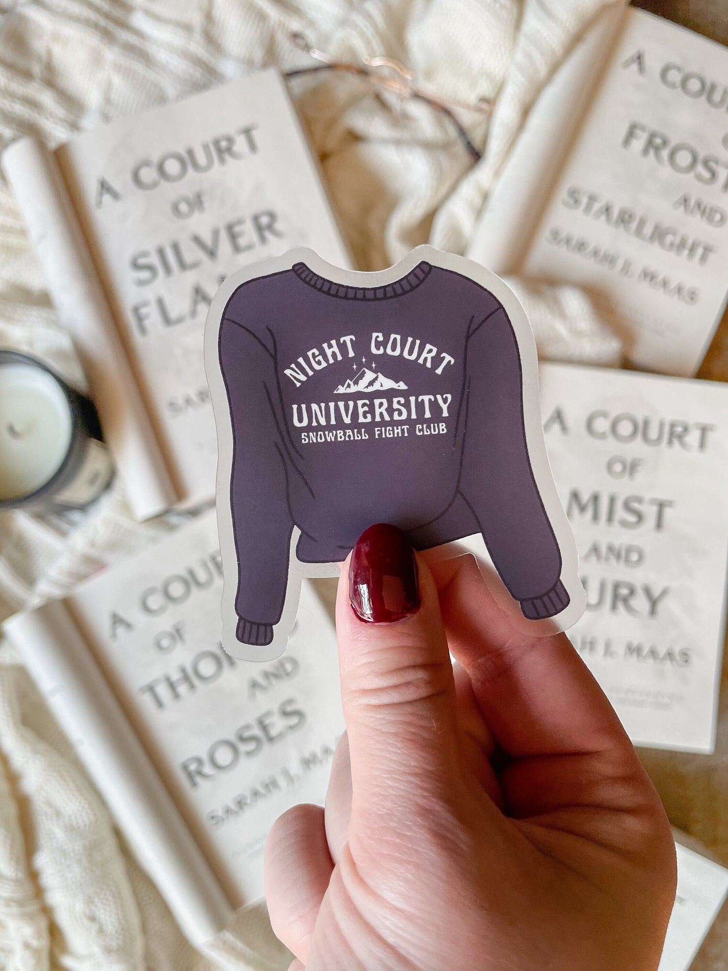 Night Court University Sweatshirt Waterproof Sticker | A Court of Thorns and Roses | SJM | 3" x 2.6"