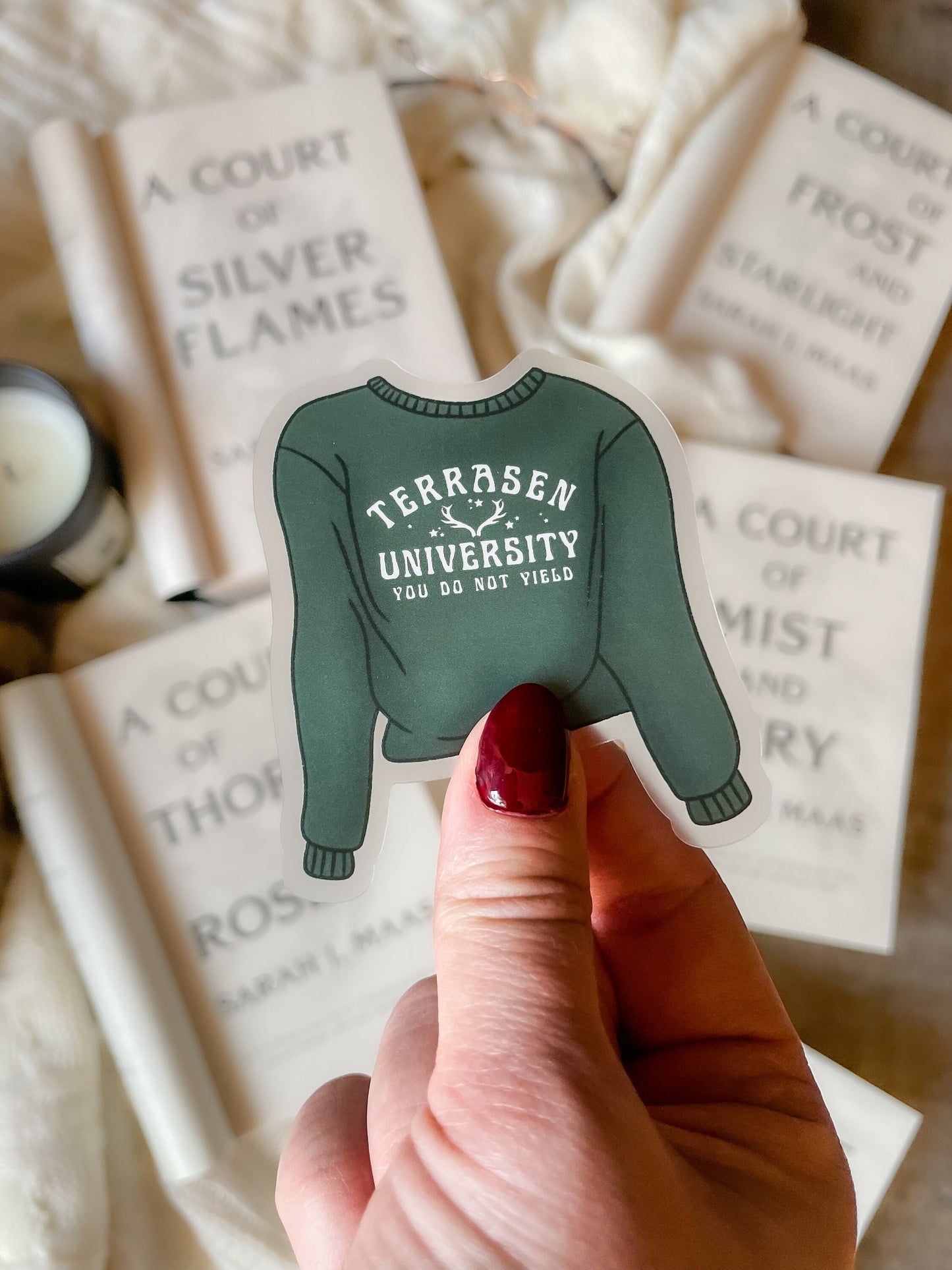 Terrasen University Sweatshirt Waterproof Sticker | Throne of Glass | SJM | 3" x 2.6"