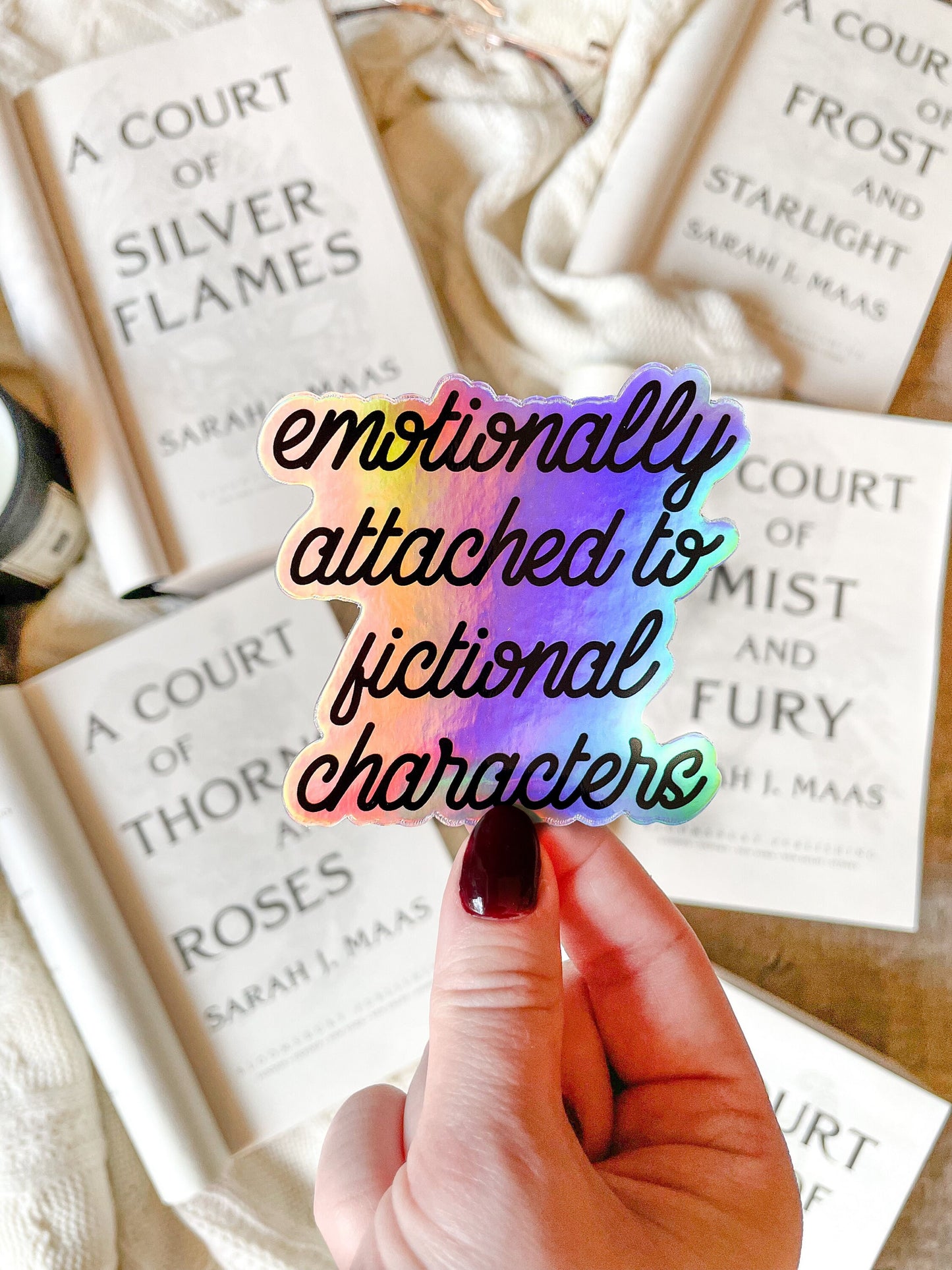 Emotionally Attached To Fictional Characters Holographic Waterproof Sticker | 3"x3"