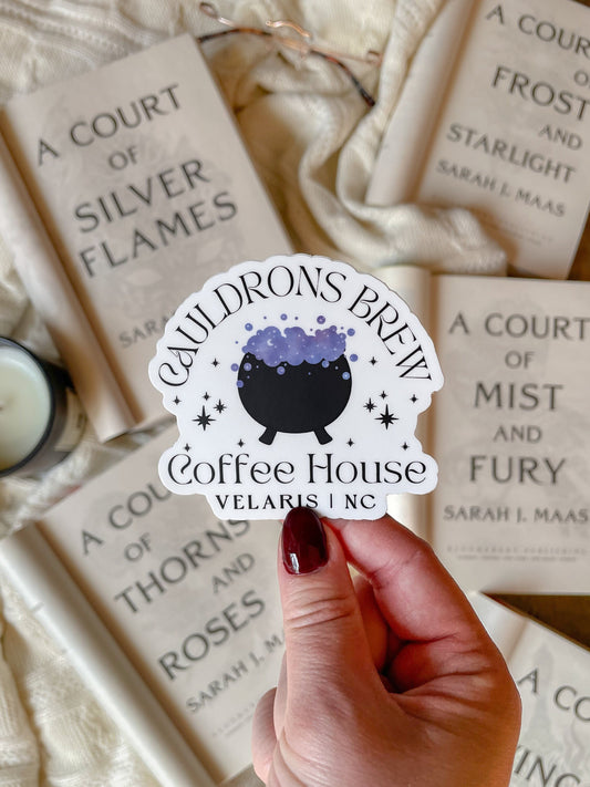 Cauldron's Brew Coffee House Waterproof Sticker | A Court of Thorns  and Roses | SJM |  3" x 2.8"