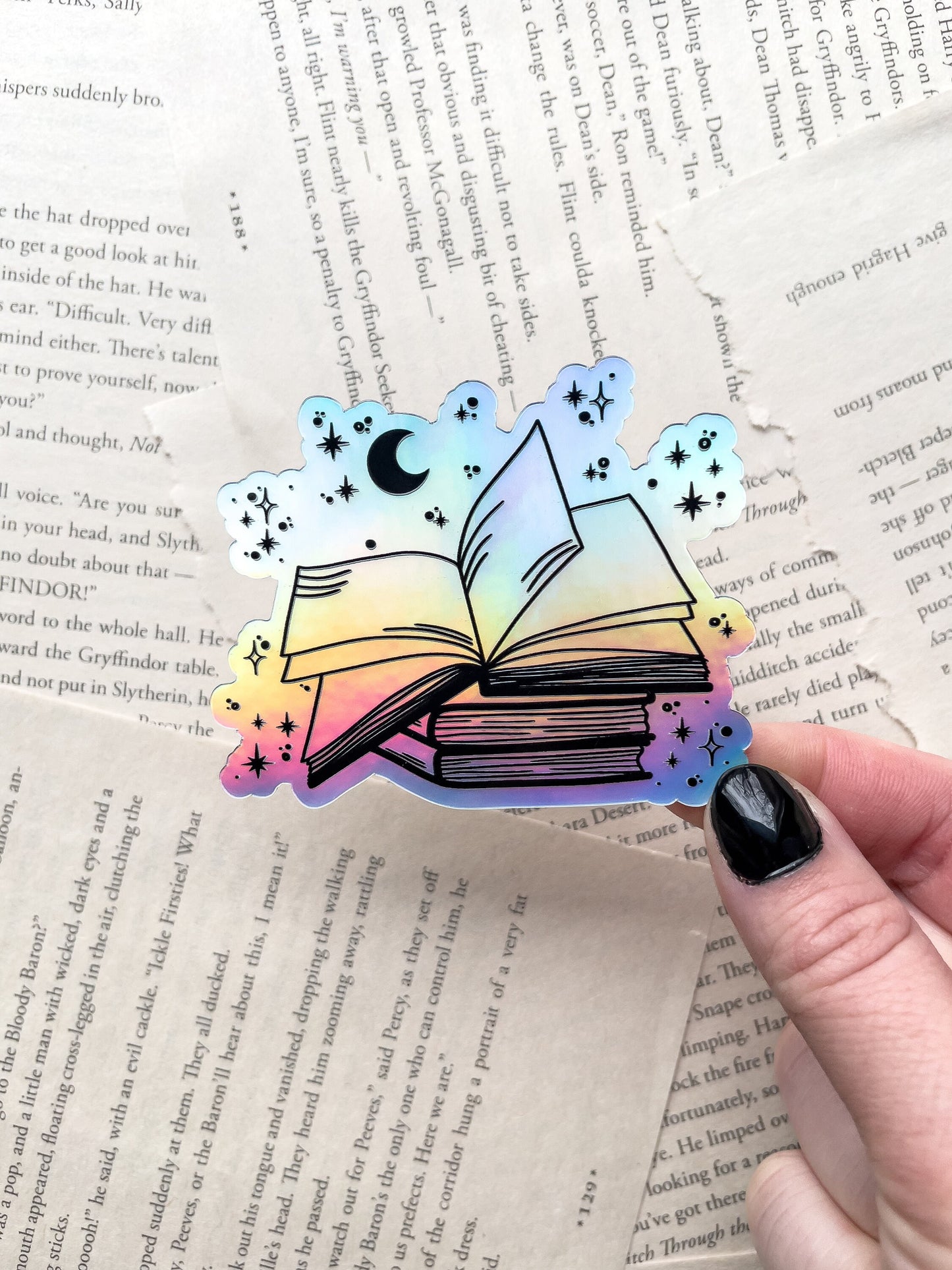 Open Magic Book Holographic Waterproof Sticker | 3”x2.4”