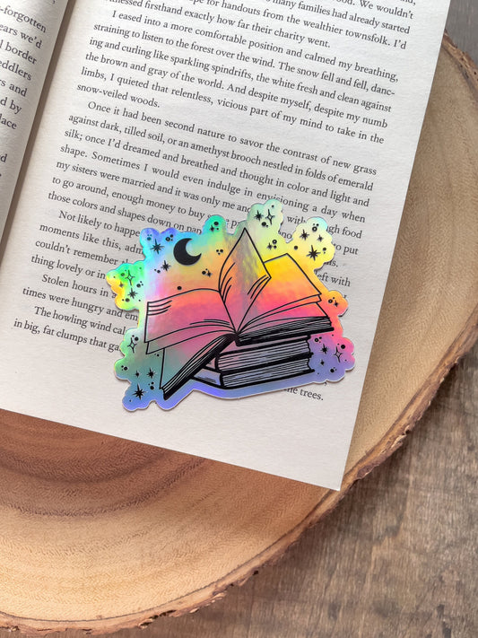 Open Magic Book Holographic Waterproof Sticker | 3”x2.4”