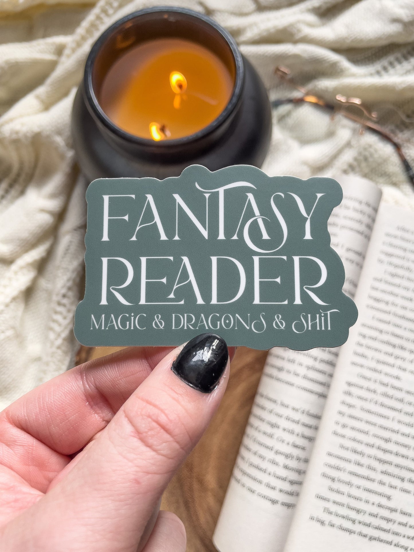 Fantasy Reader - Magic and  Dragons and Sh*t Waterproof Sticker | 3x1.9