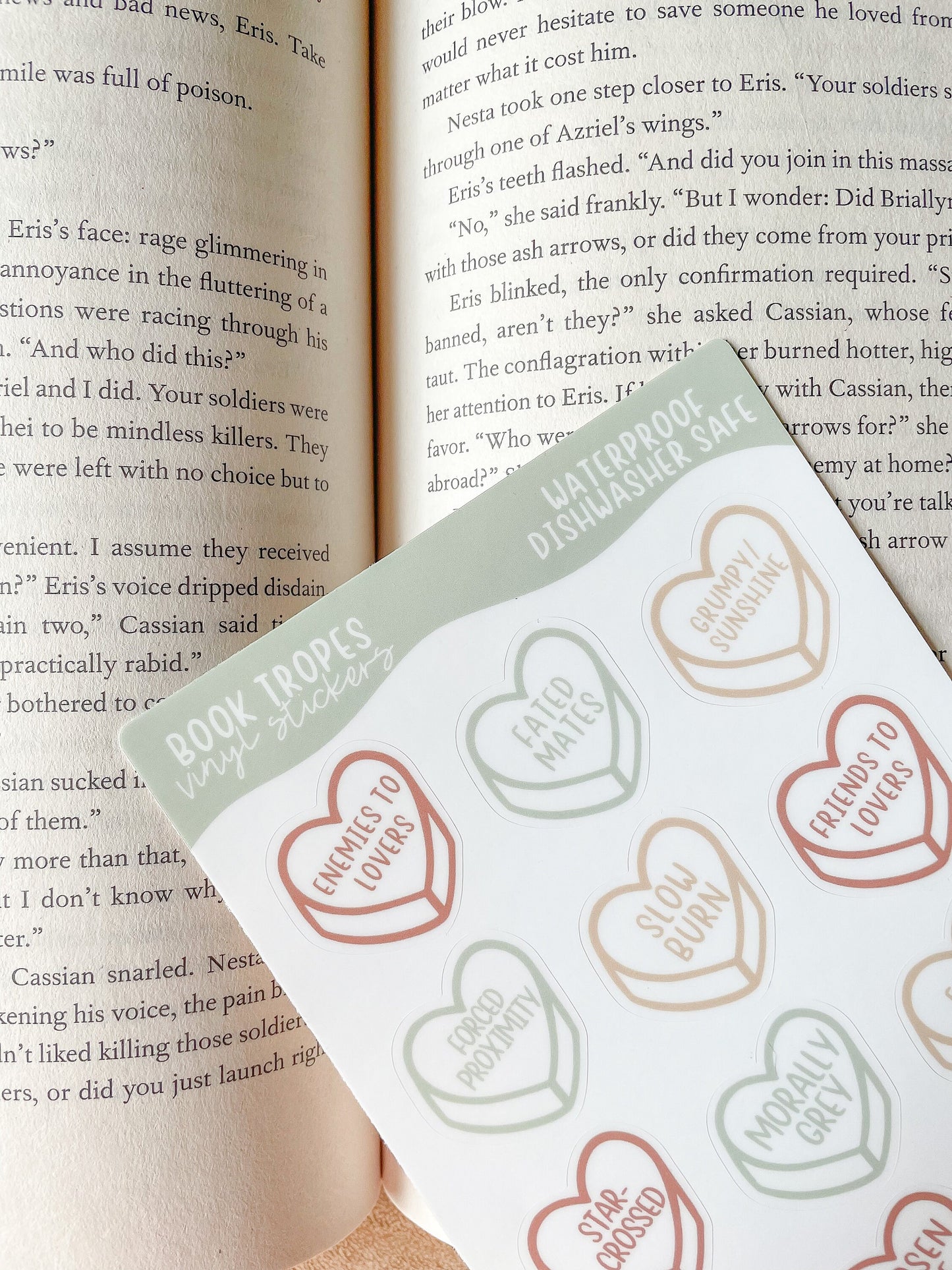 Bookish Book Trope Heart Sticker Sheet | Pastels | 9 Stickers | 6"x4"