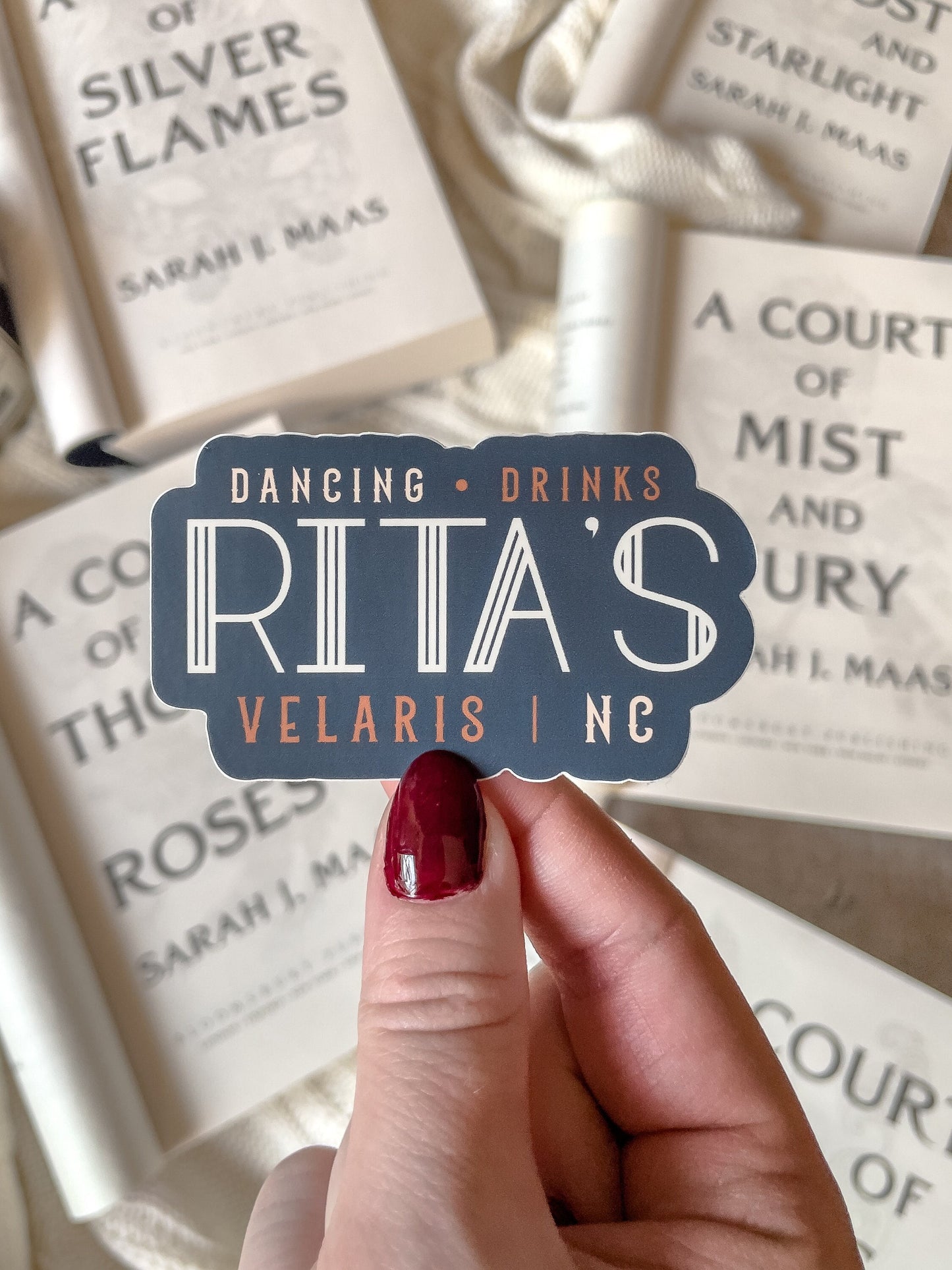 Rita's Waterproof Sticker | Navy | A Court of Thorns and Roses | SJM | 3"x1.8"