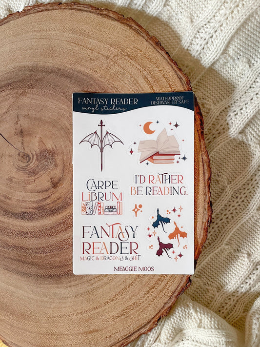 Fantasy Reader Bookish Sticker Sheet | 6 Stickers | 6"x4"