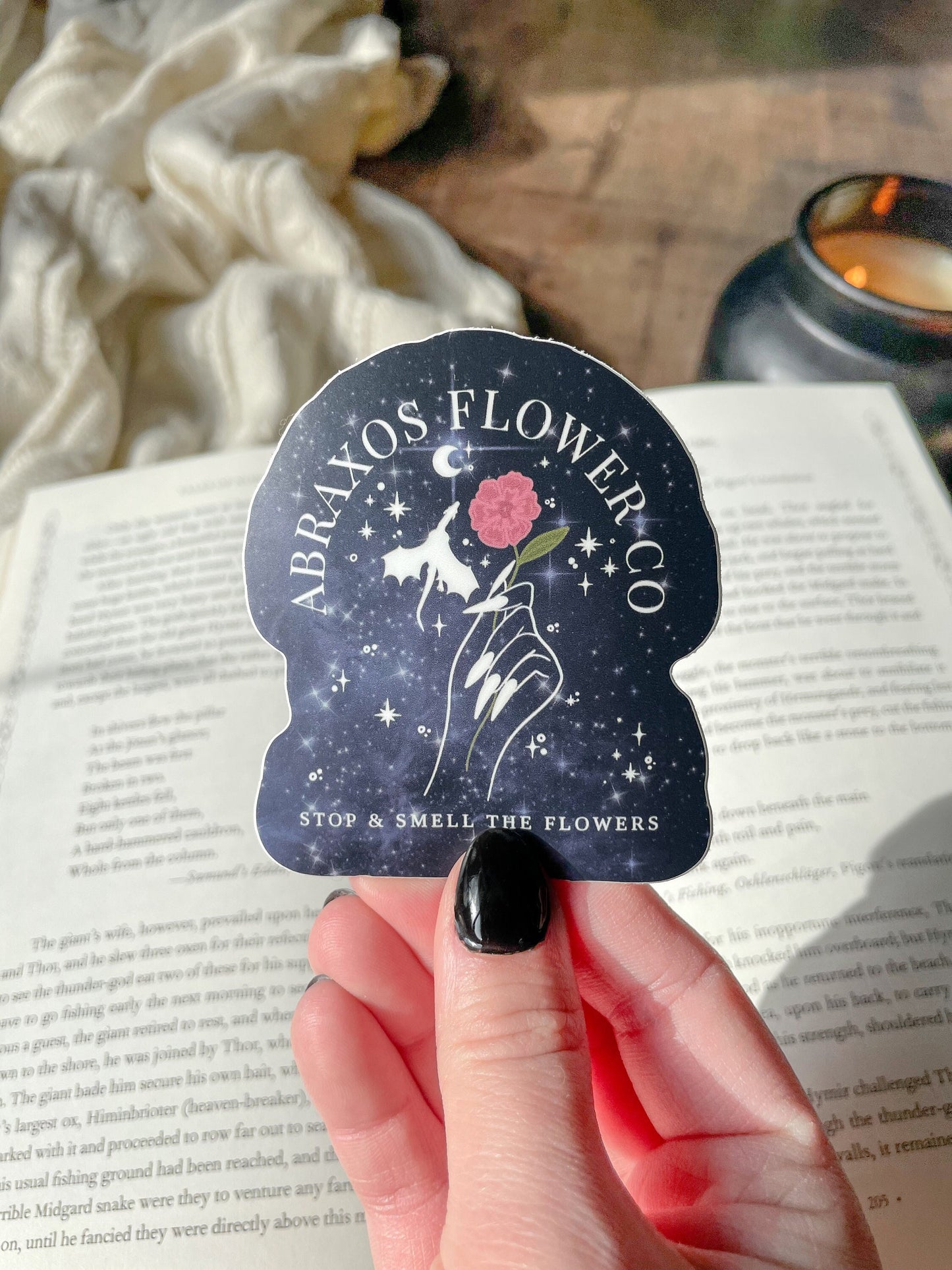 Abraxos Flower Co Waterproof Sticker | Navy | Throne of Glass Sticker | SJM | 3"x2.8"