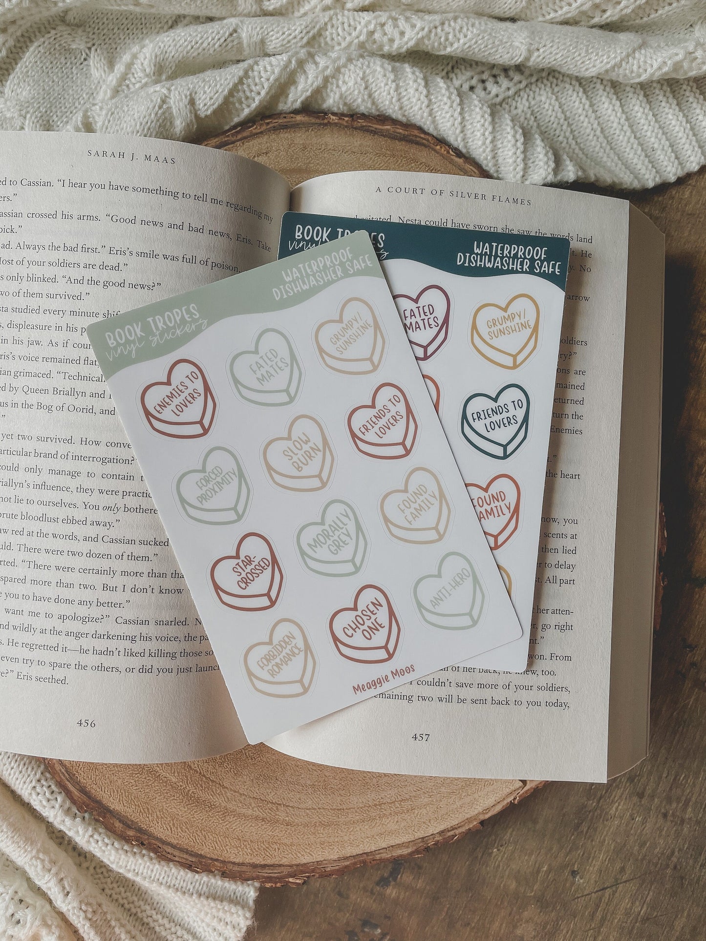 Bookish Book Trope Heart Sticker Sheet | Pastels | 9 Stickers | 6"x4"