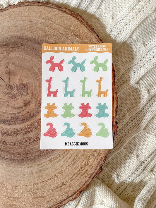 Mini Balloon Animals Sticker Sheet | 12 Stickers | 6"x4"