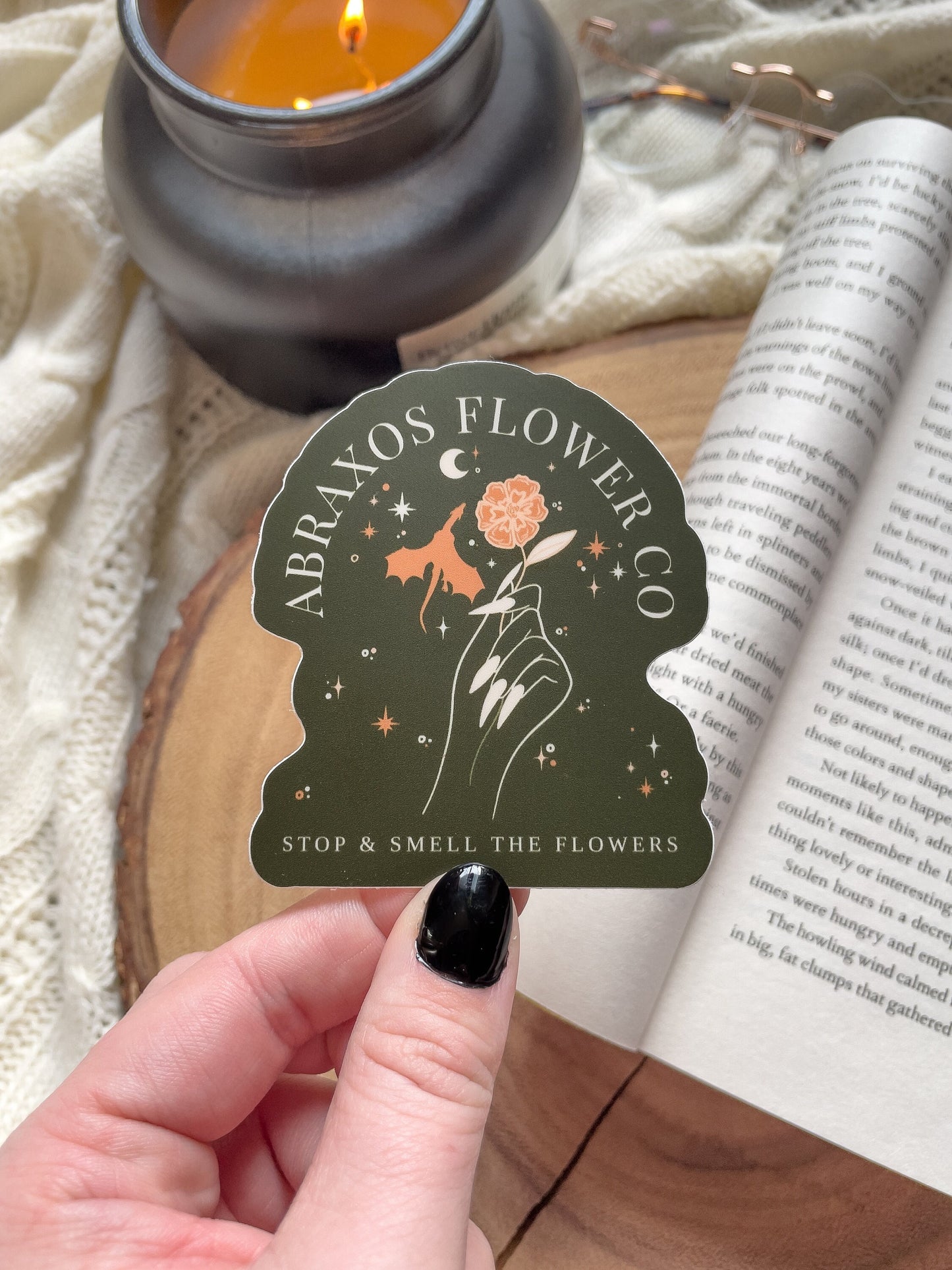 Abraxos Flower Co Waterproof Sticker | Dark Green | Throne of Glass Sticker | SJM | 3"x2.8"