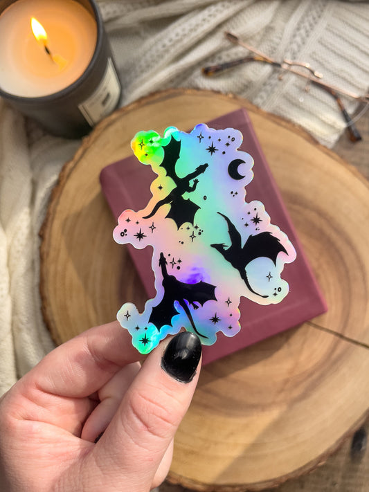 Holographic Dragons Waterproof Sticker | Black | 3"x2.4"