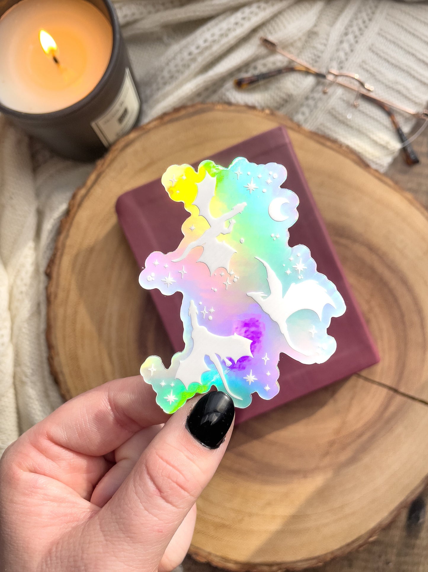 Holographic Dragons Waterproof Sticker | White | 3"x2.4"