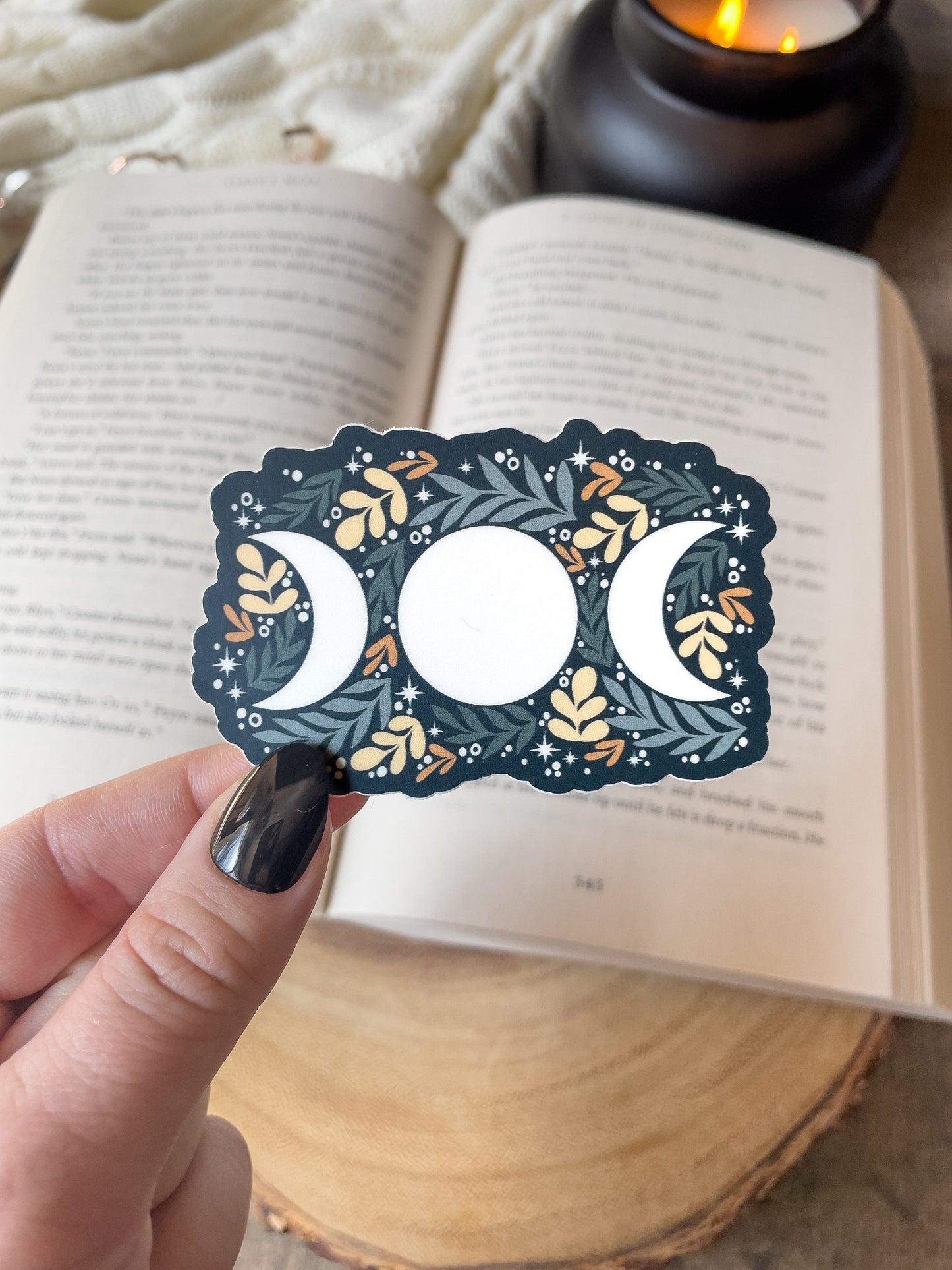 Floral Moon Phase Waterproof Sticker  | 3”x1.9”