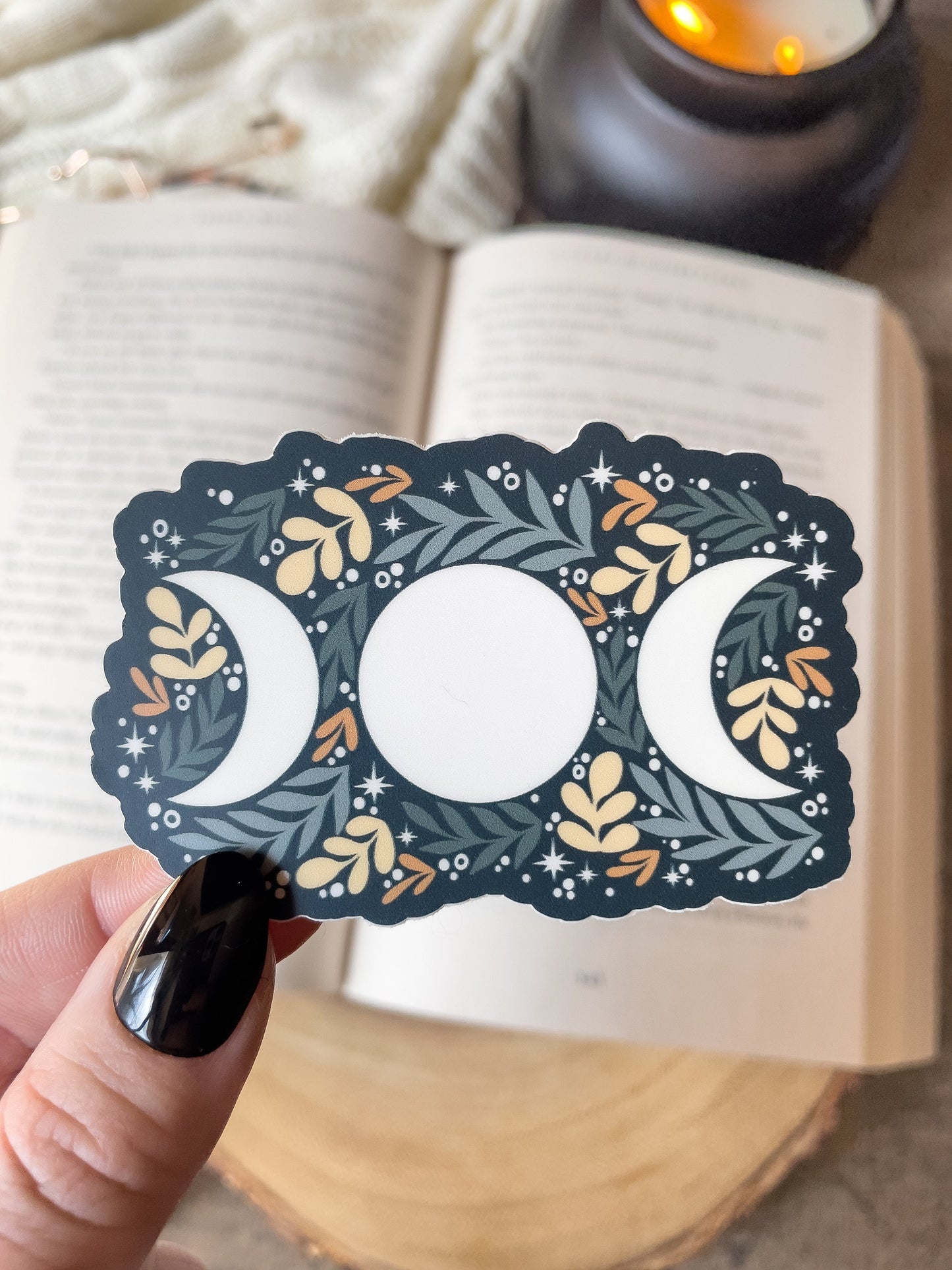 Floral Moon Phase Waterproof Sticker  | 3”x1.9”