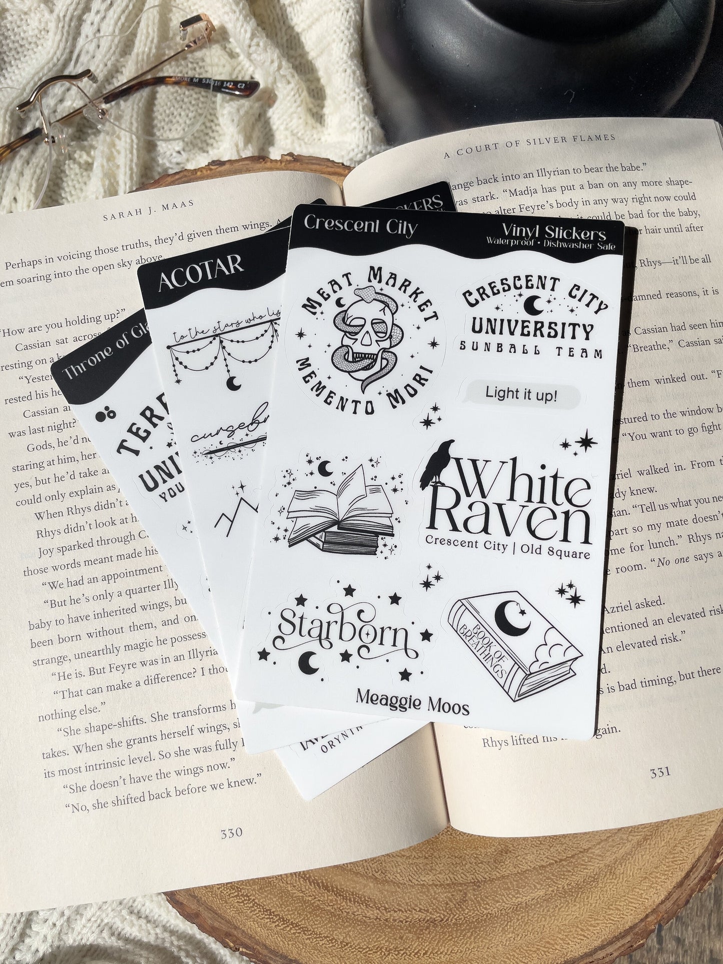 Crescent City Bookish Sticker Sheet | Waterproof Stickers | SJM | 11 Stickers | 6"x4"