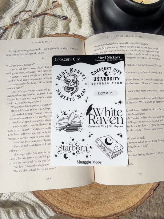 Crescent City Bookish Sticker Sheet | Waterproof Stickers | SJM | 11 Stickers | 6"x4"