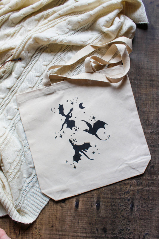 Celestial Dragons Organic Cotton Canvas Tote Bag with Gusset | 12 OZ | 14.5"x14"x3