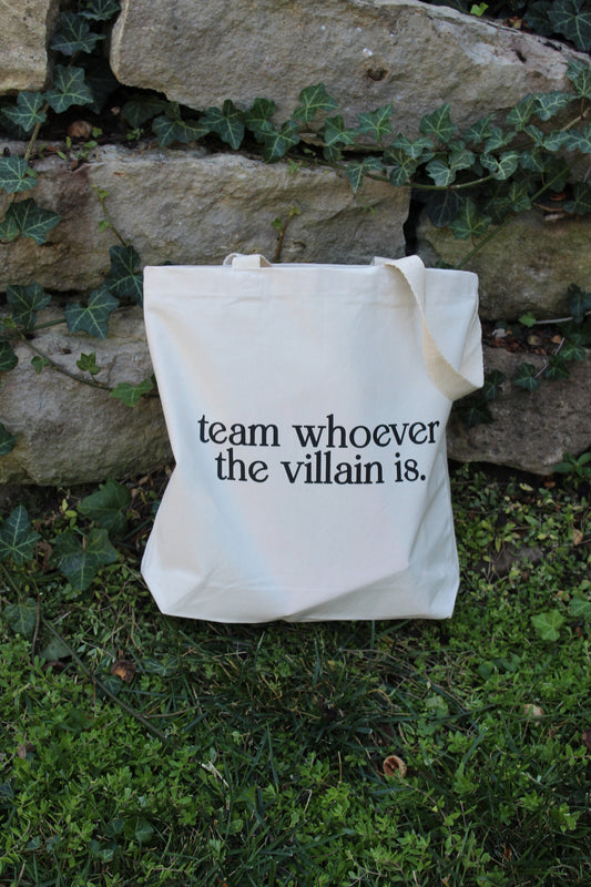 Team Whoever The Villain is Organic Cotton Canvas Tote Bag with Gusset | 12 OZ | 14.5"x14"x3