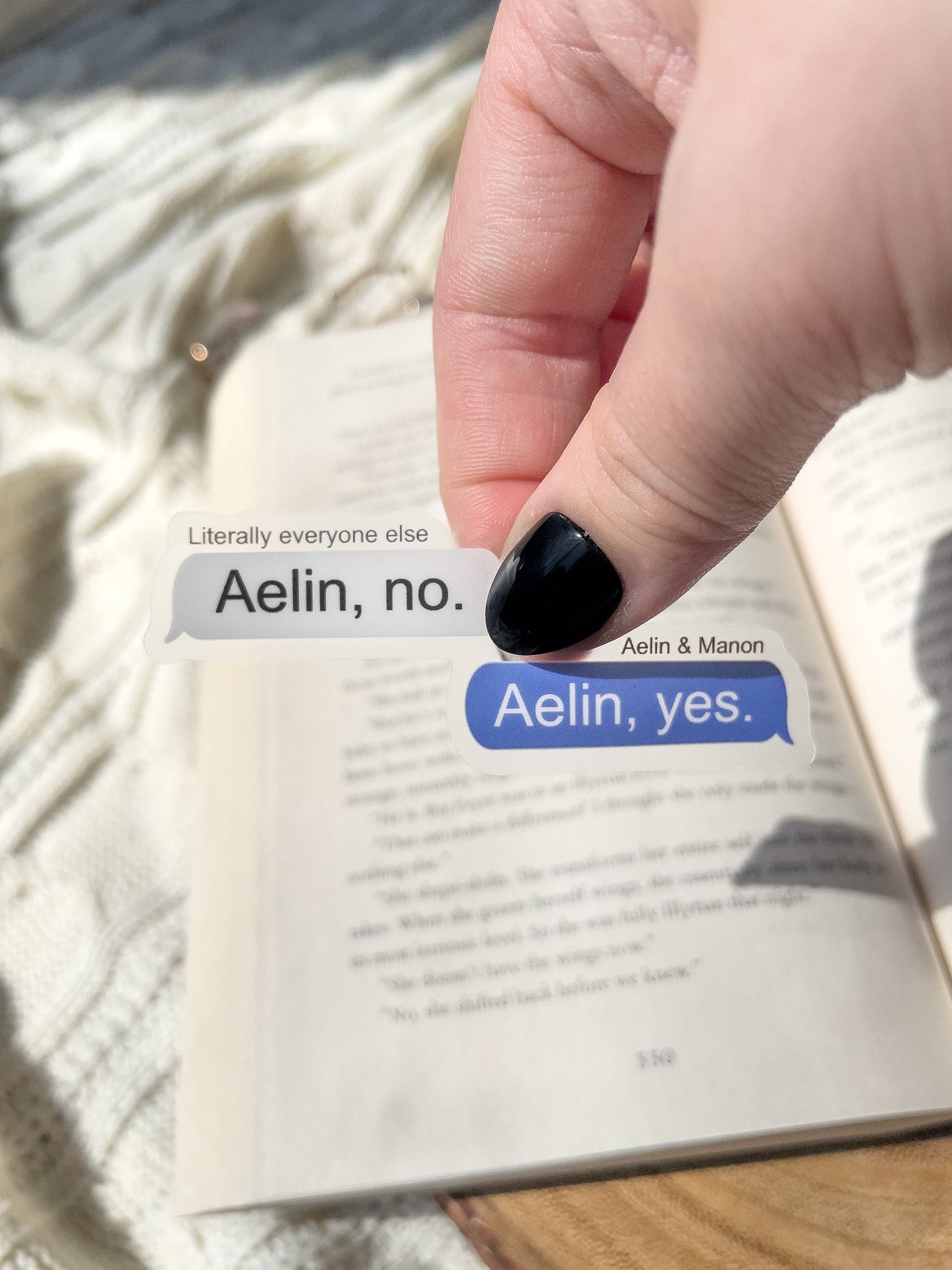 Aelin, No /  Aelin, Yes Text Exchange Waterproof Sticker | Throne of Glass | SJM | 3"x1.2"