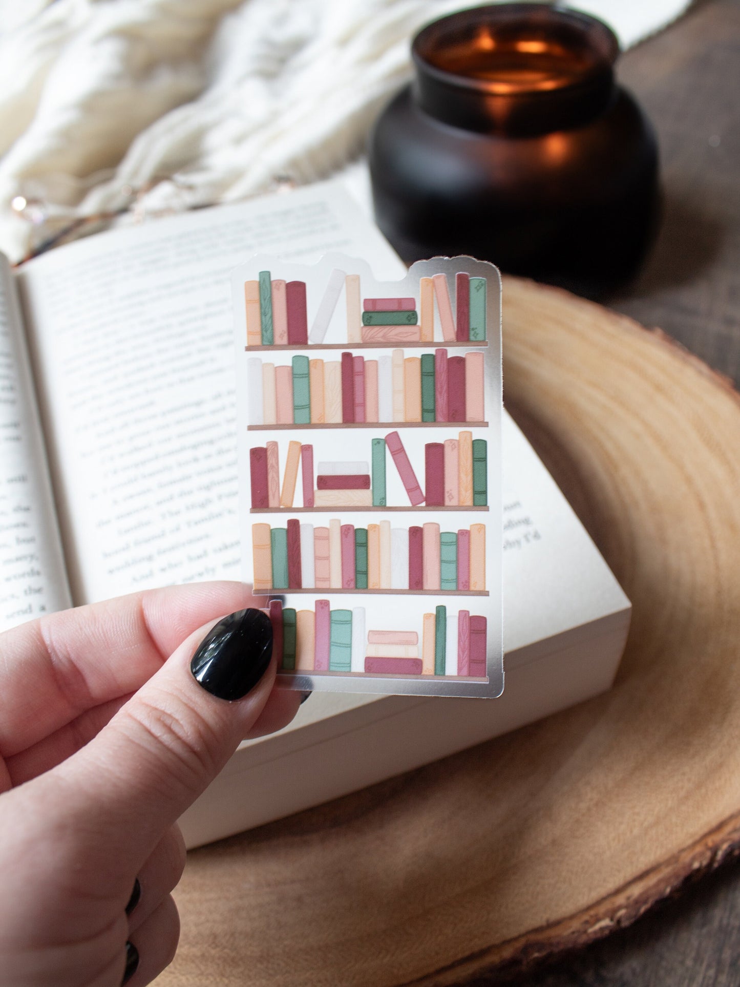 Cozy Autumn Bookshelf Waterproof Sticker | 3"x1.9"