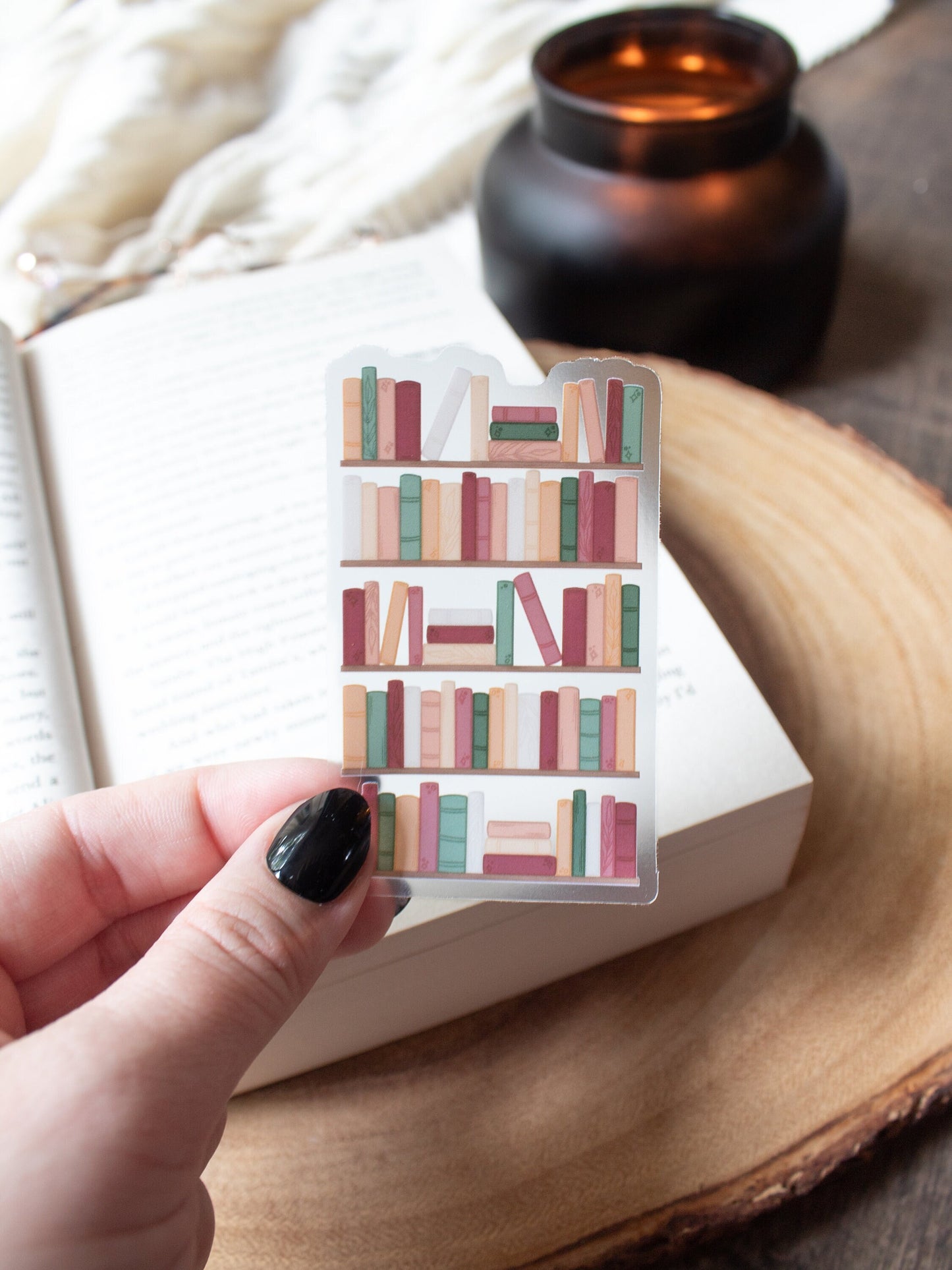 Cozy Autumn Bookshelf Waterproof Sticker | 3"x1.9"