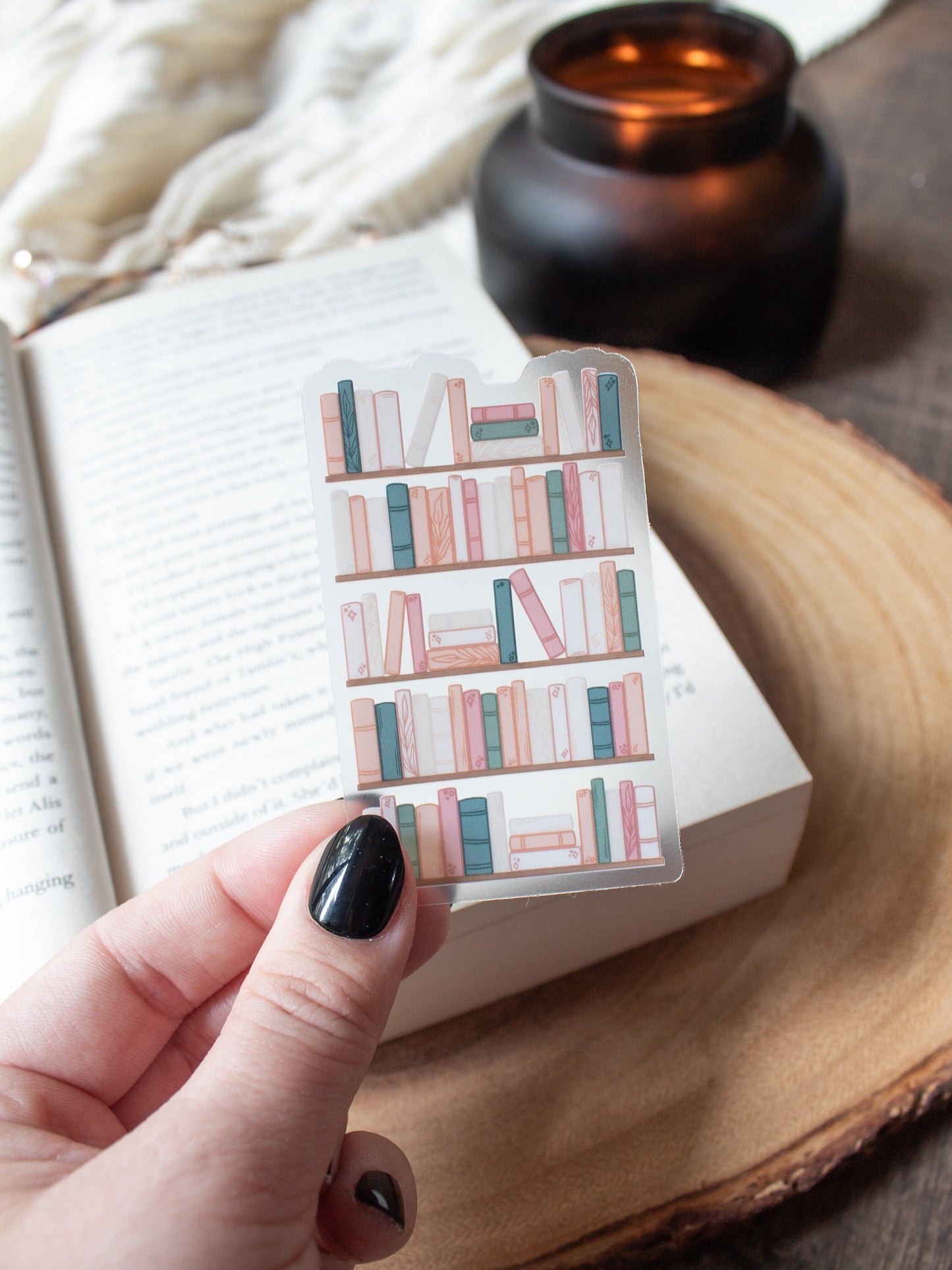 Cozy Hygge Bookshelf Waterproof Sticker | 3"x1.9"