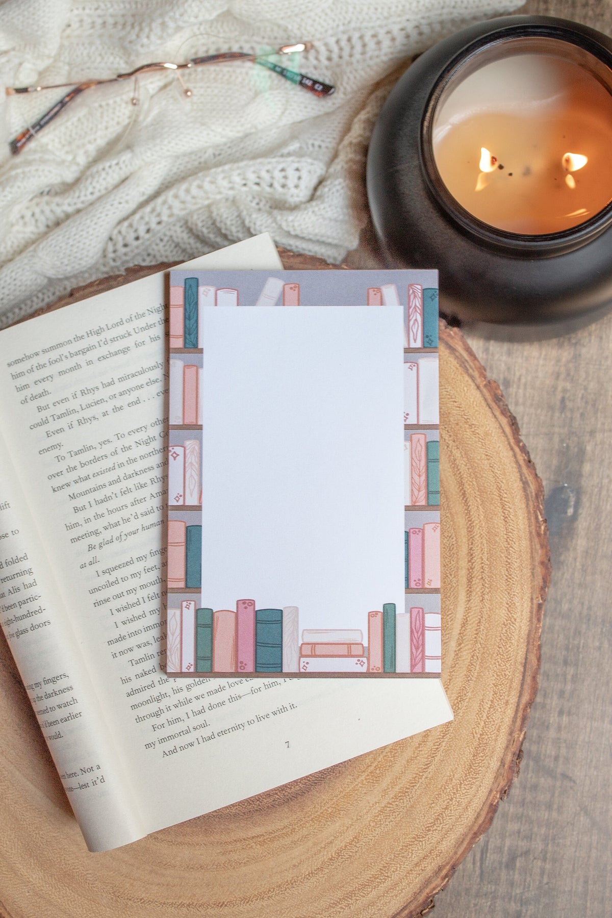 Cozy Hygge Bookshelf Notepad | 4"x6" | Book Notes | Bullet Journal Pages | Bookish Gift | Book Lover Notepad | Reader Stationery