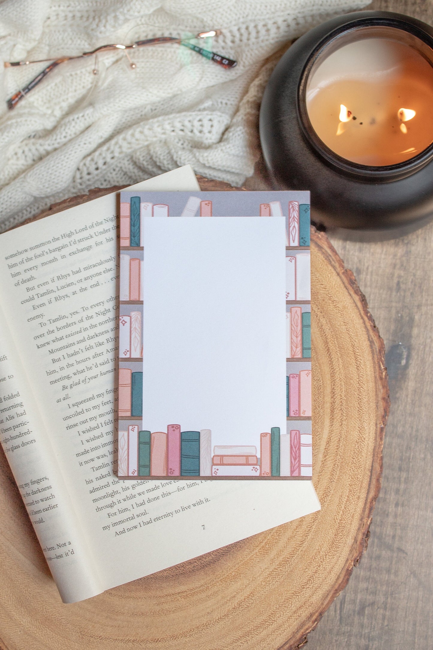 Cozy Hygge Bookshelf Notepad | 4"x6" | Book Notes | Bullet Journal Pages | Bookish Gift | Book Lover Notepad | Reader Stationery