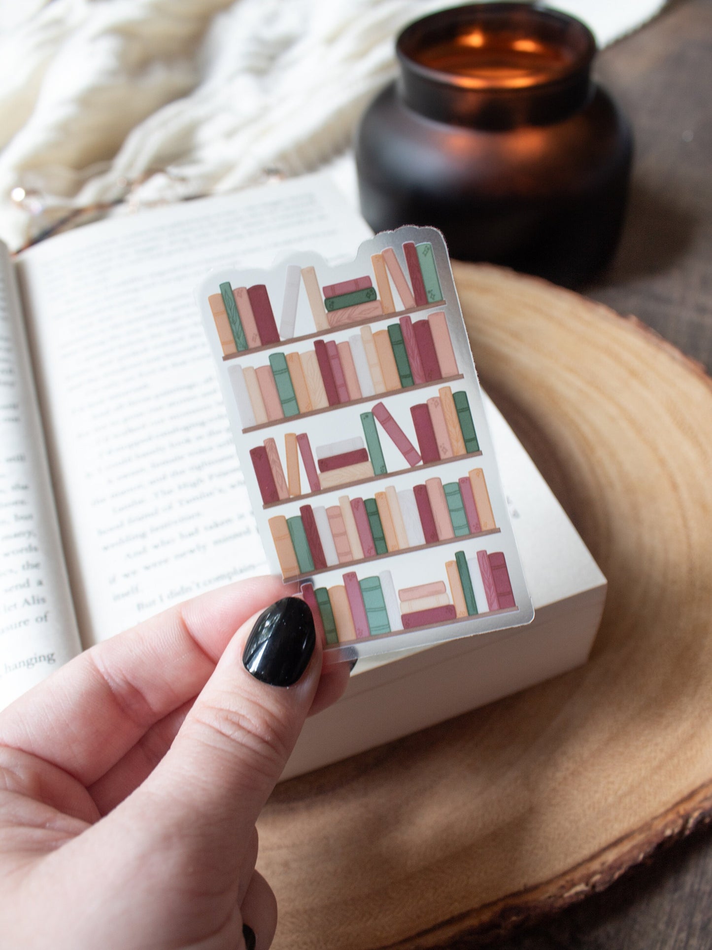 Cozy Autumn Bookshelf Waterproof Sticker | 3"x1.9"