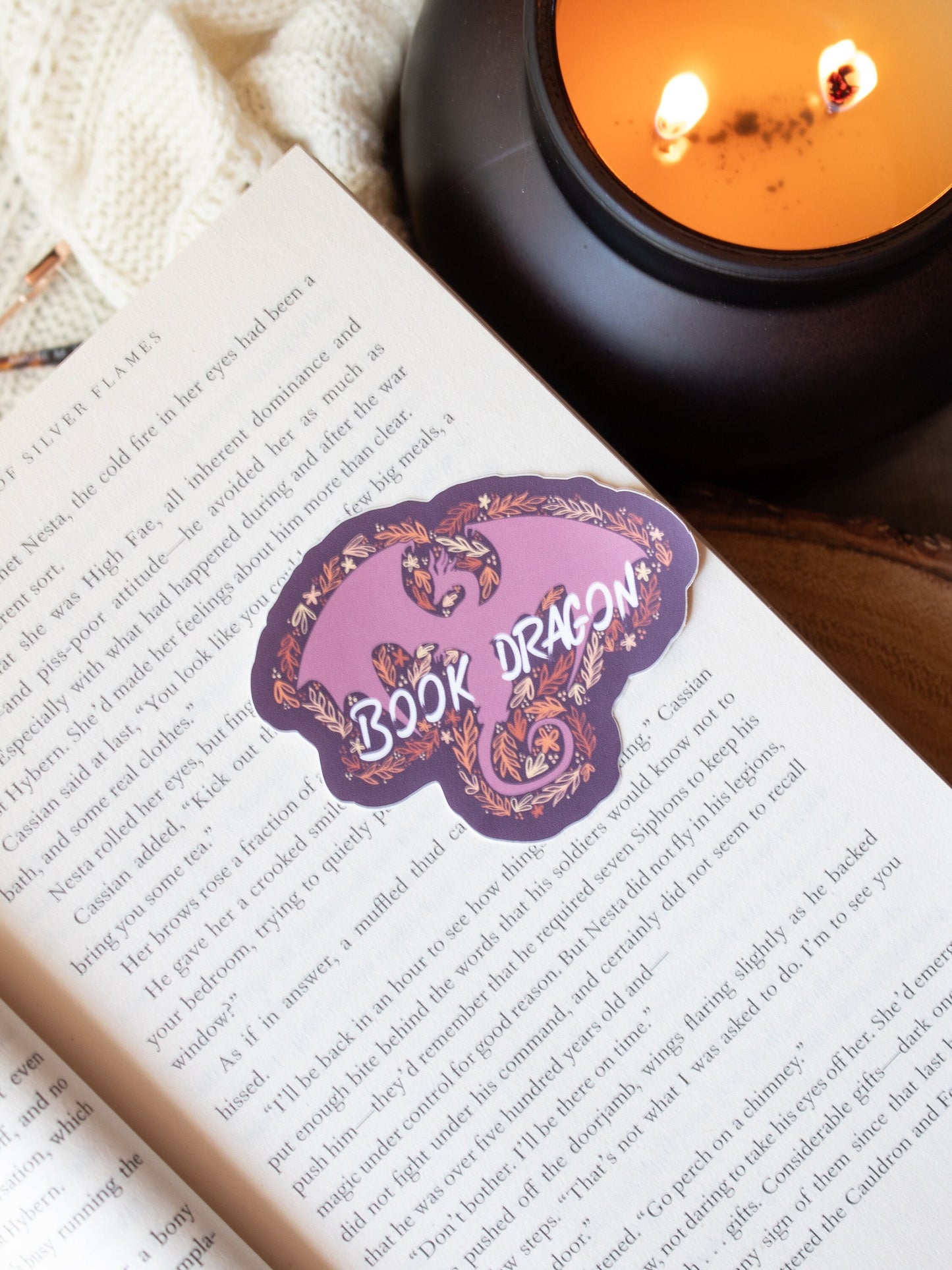 Book Dragon Sticker | Purple and Orange | 3x2.4