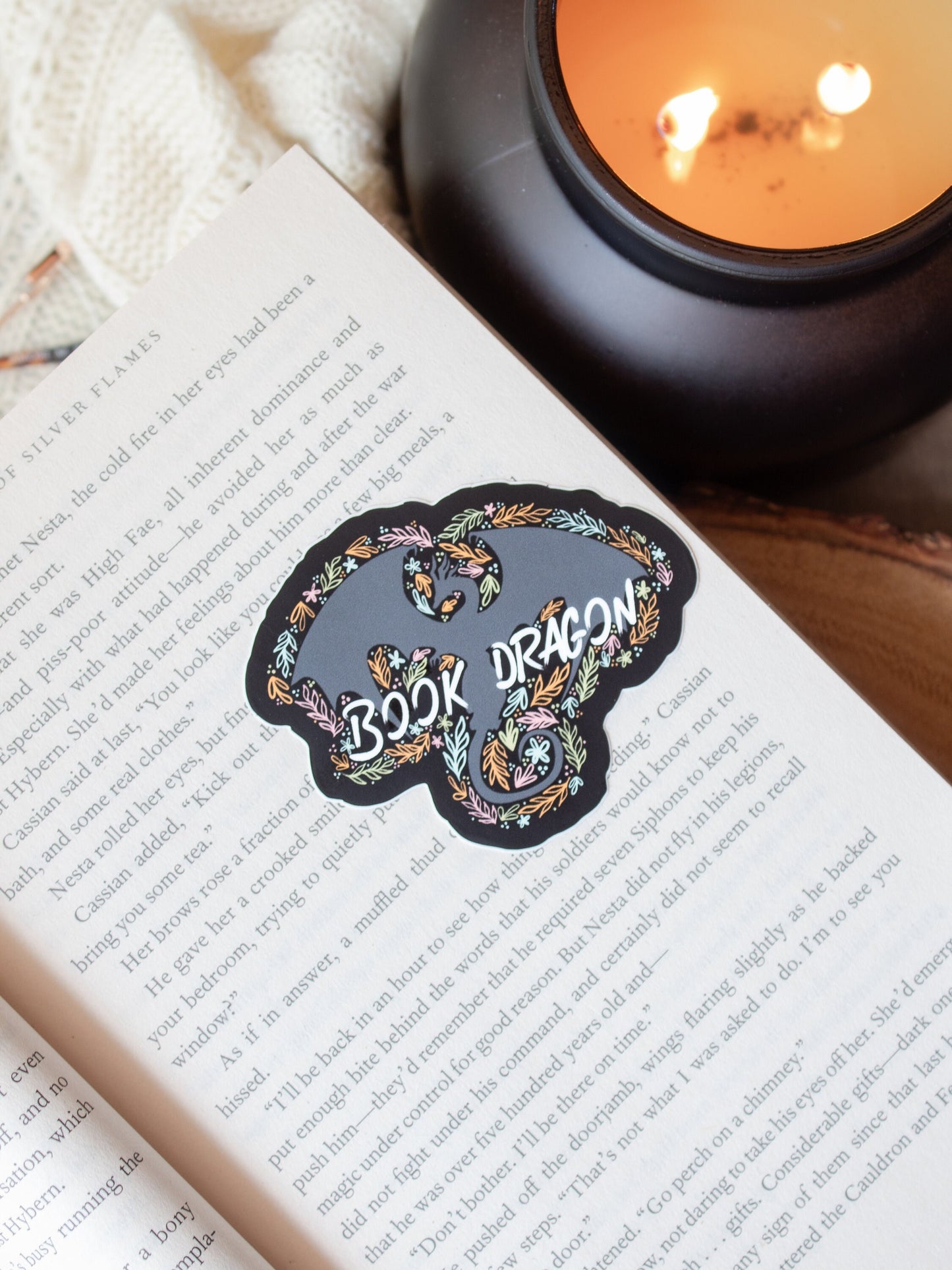 Book Dragon Sticker | Colorful Charcoal | 3x2.4