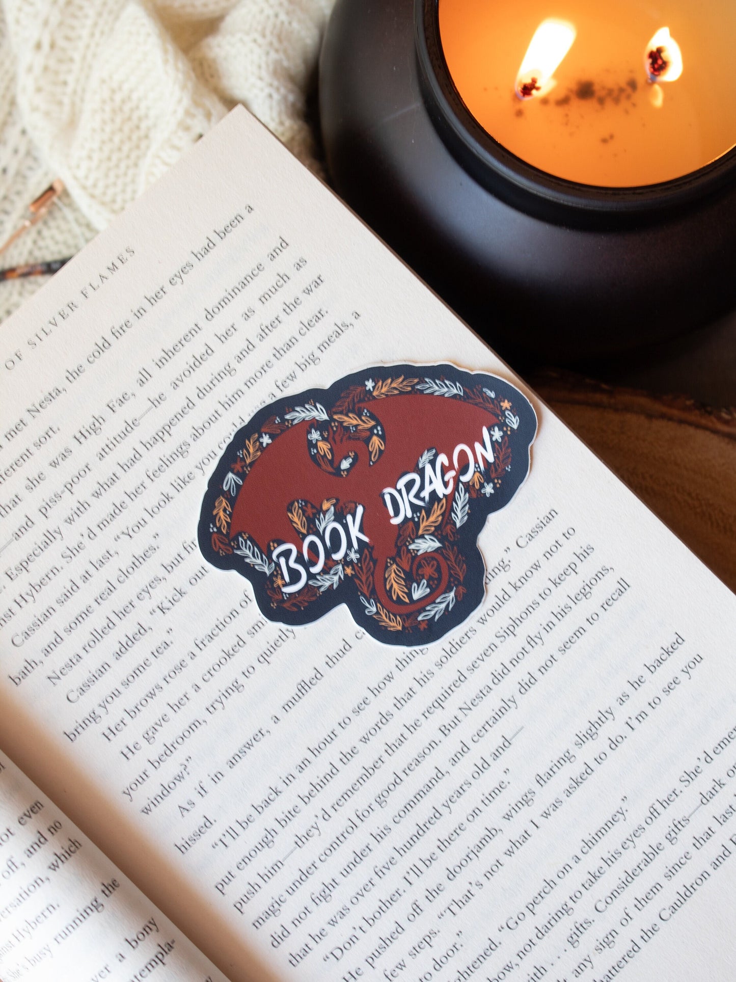 Book Dragon Sticker | Navy, Red, and Orange | 3x2.4