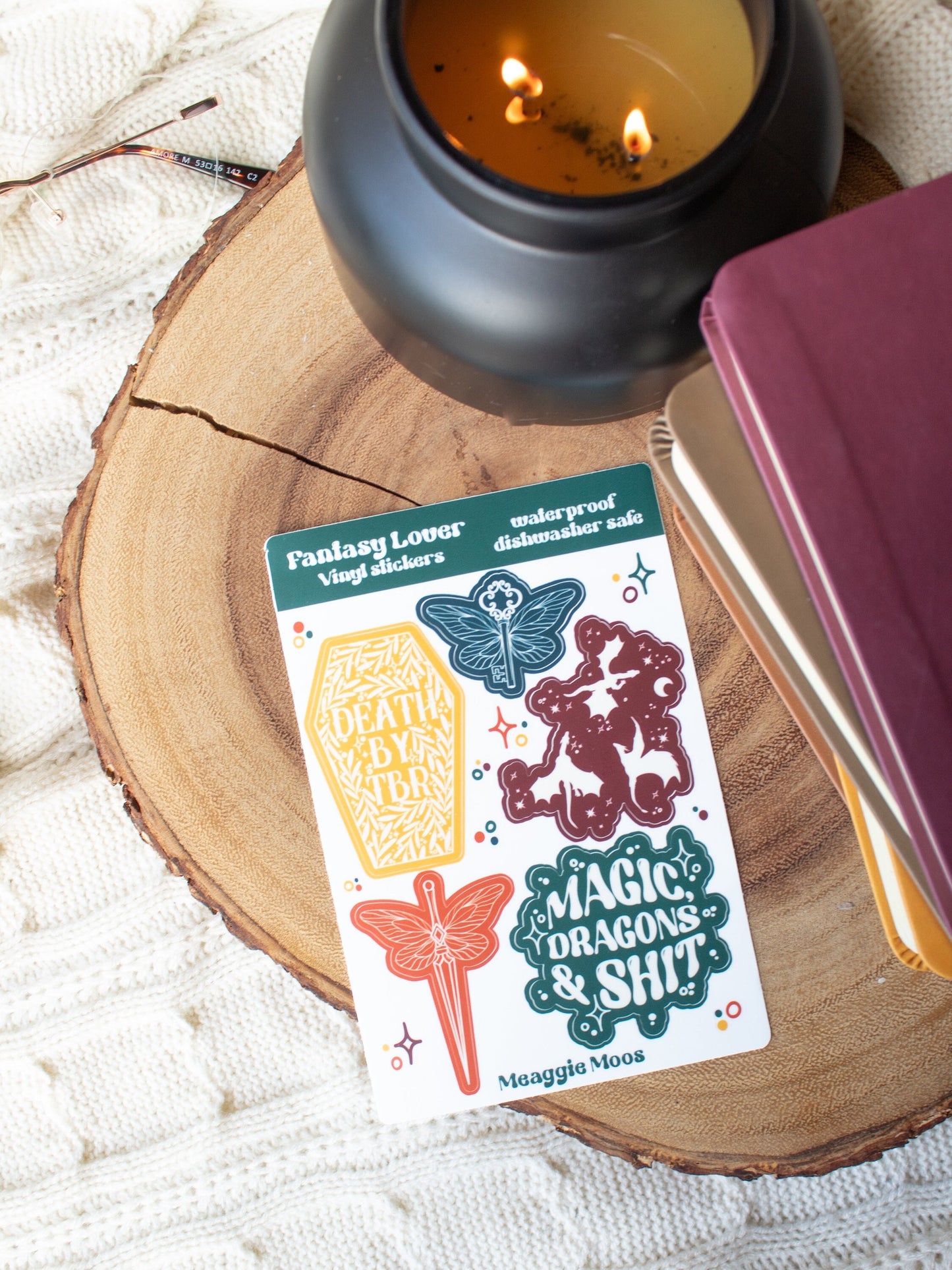 Fantasy Lover Bookish Sticker Sheet | 5 Stickers | 6"x4"