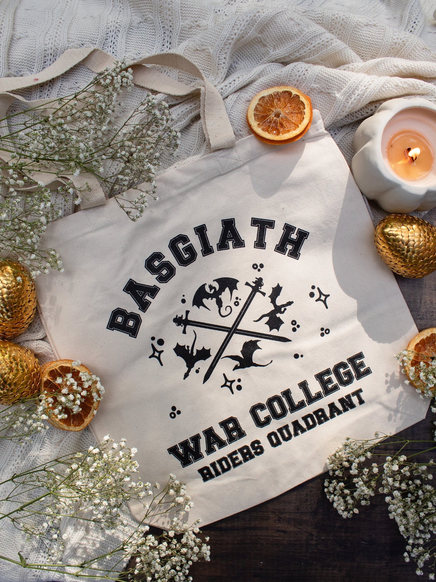 Basgiath War College Organic Cotton Canvas Tote Bag with Gusset | 12 OZ | 14.5"x14"x3