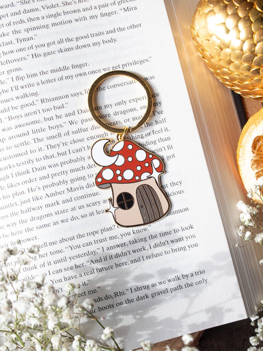 Mushroom Fairy House Hard Enamel Keychain