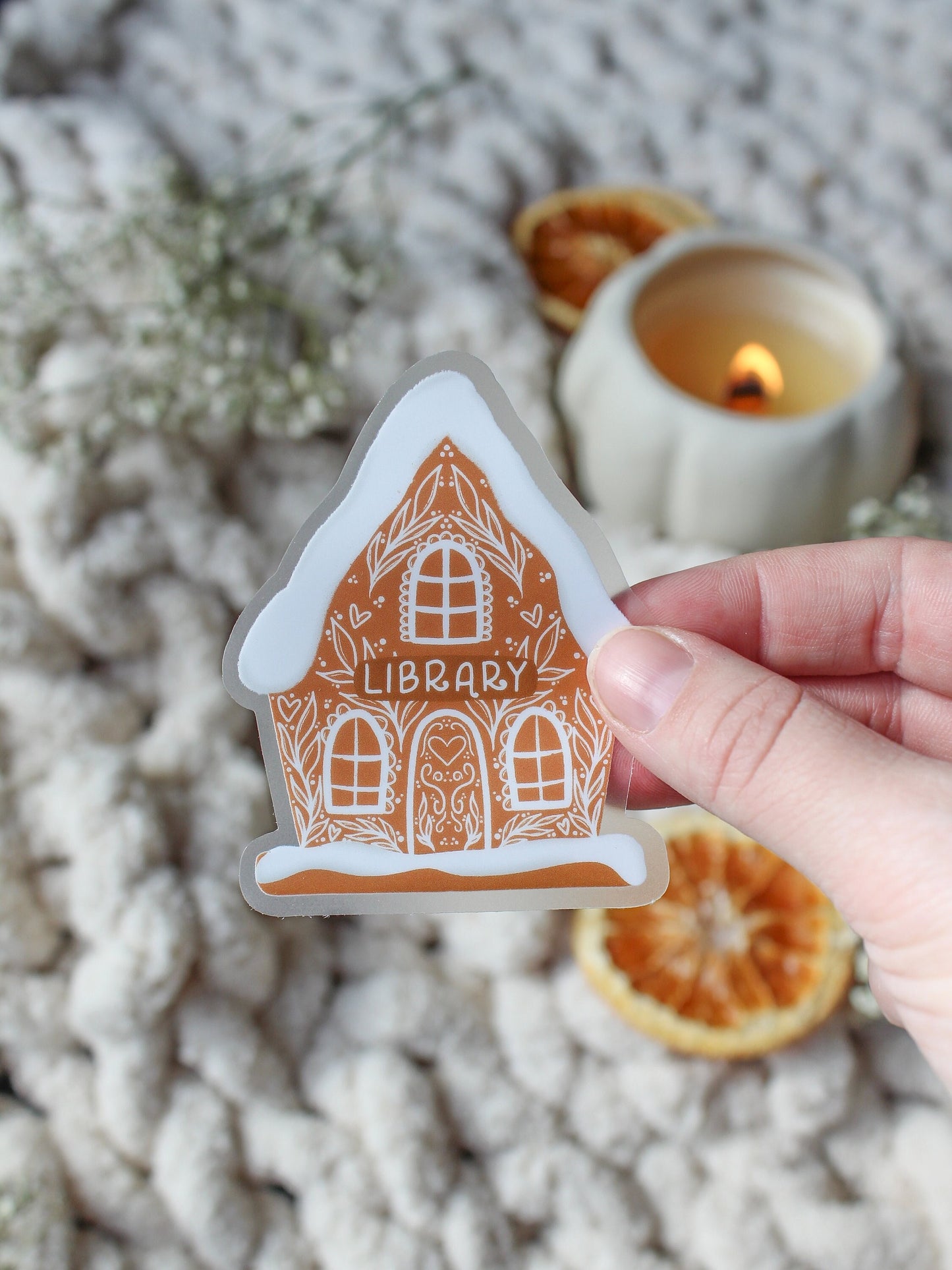 Gingerbread Library Waterproof Sticker | 3”x2.4”