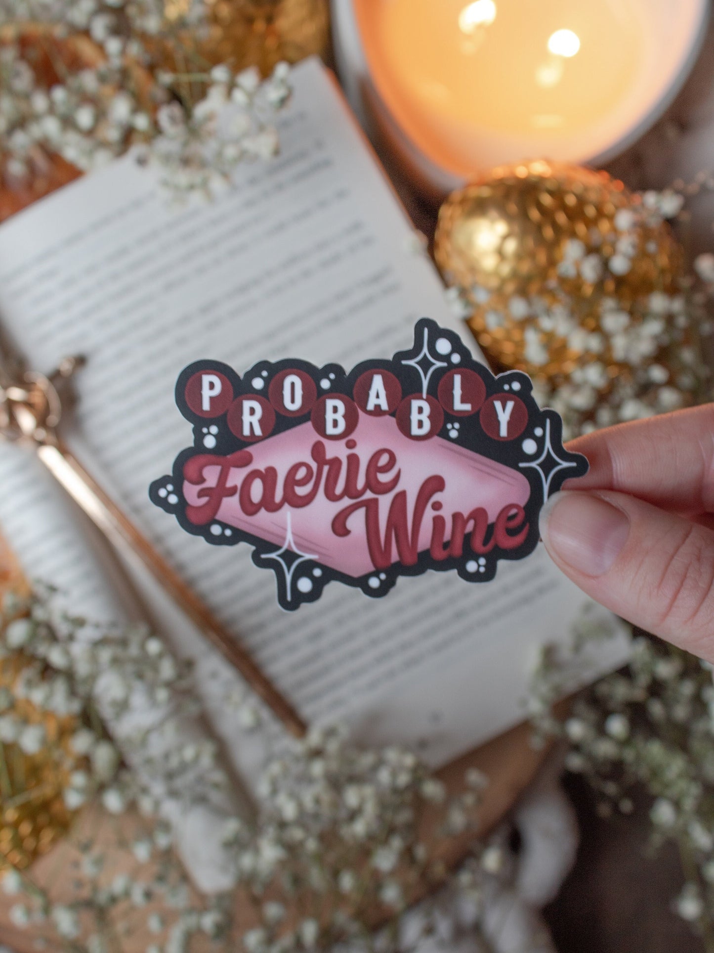 Probably Faerie Wine Retro Sign Waterproof Sticker | Solid | 3"x2"