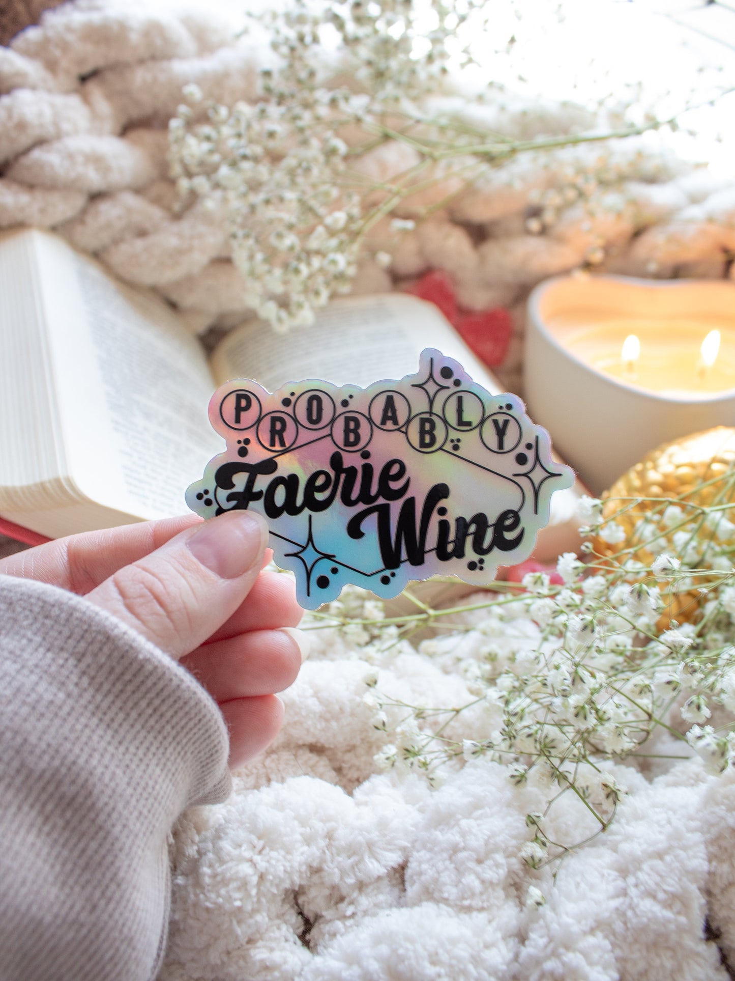 Probably Faerie Wine Retro Sign Waterproof Sticker | Holographic | 3"x2"